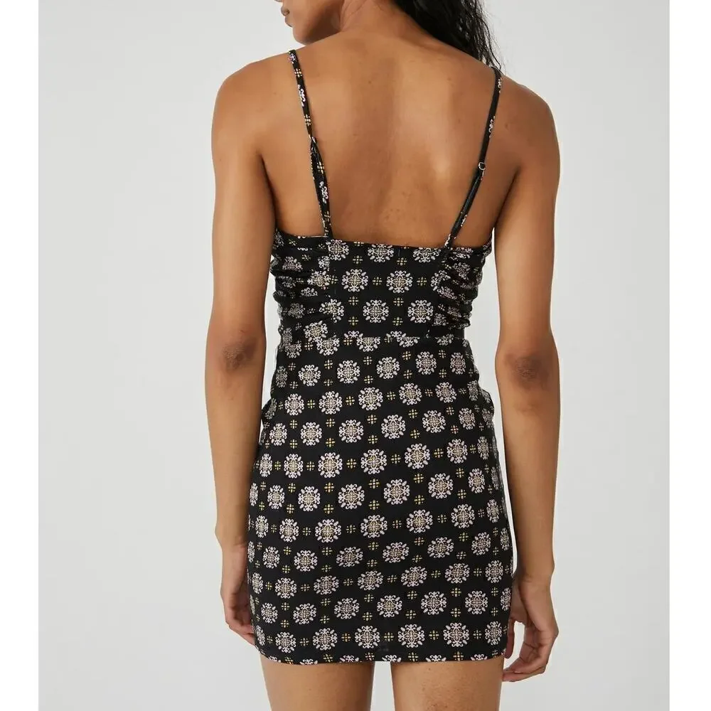Free People Center Of Attention Dress Geometric Camisole Mini Black Combo Medium